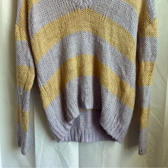 L'ACADEMIE Park Rib Knit Striped Sweater Lavender Orange V-Neck Lightweight XS - Picture 3 of 9